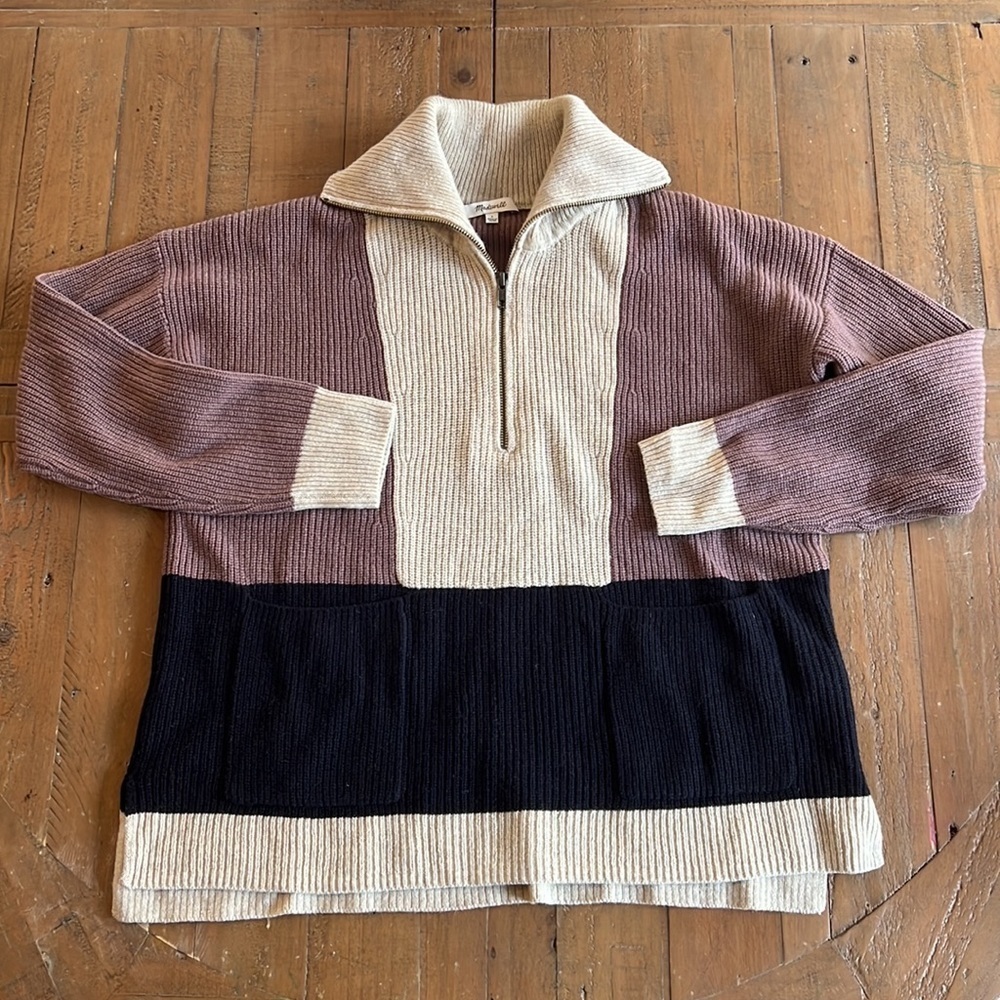 Madewell glenbrook half zip colorblock sweater - Picture 2 of 14